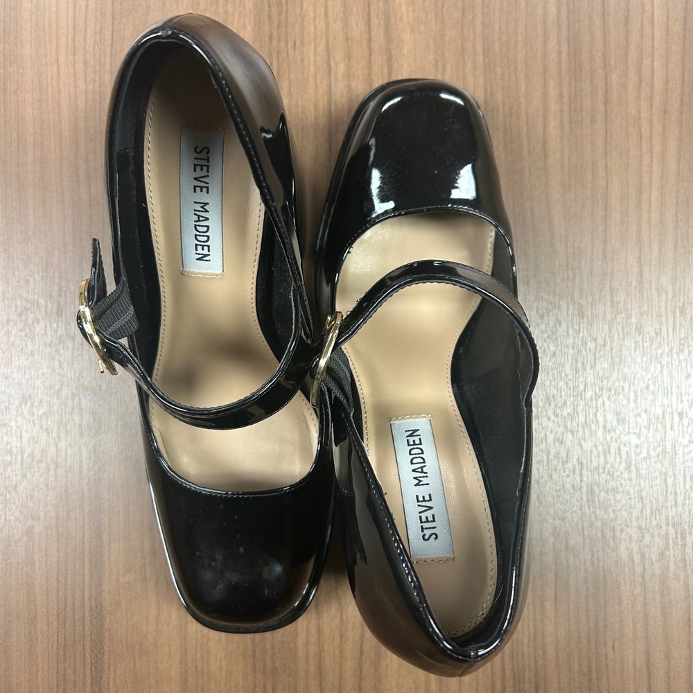 Steve Madden Goth Y2K Black Patent Platform Mary Jane Block Heel Pumps Womens 9M - Picture 4 of 7